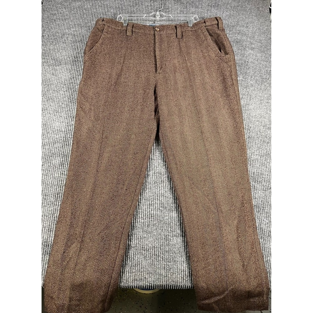 The Territory Ahead Pants Mens Size 42x32 Brown Herringbone Chino Wool Blend